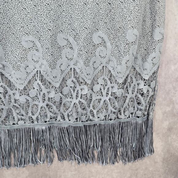 Arianna by Howards Gray Lace Fringe Boho Beach Swim Cover Up Duster Kimono XL - Picture 4 of 8